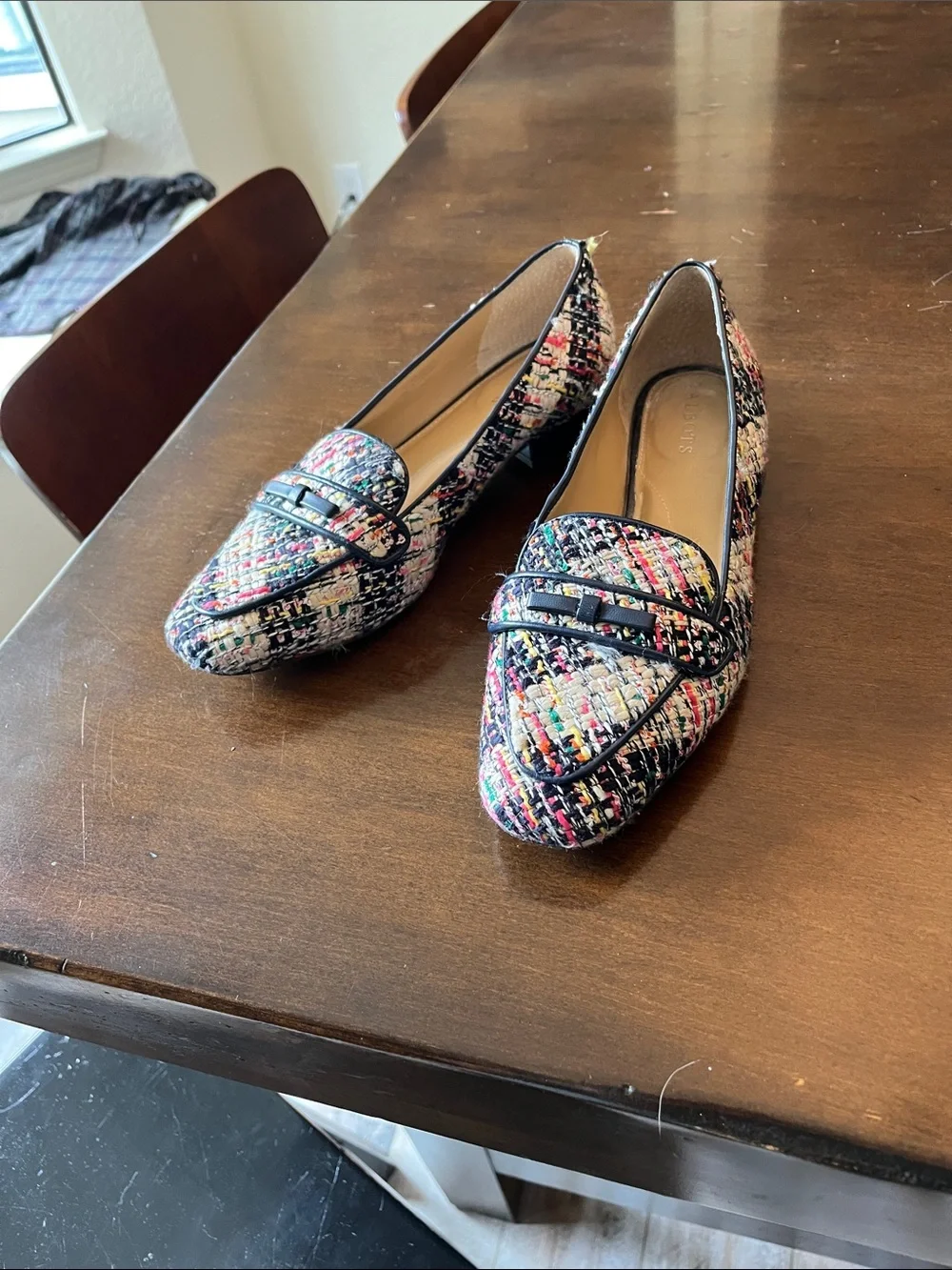 Talbots Multicolor Tweed Loafers with Black Trim and Strap - Picture 3 of 7